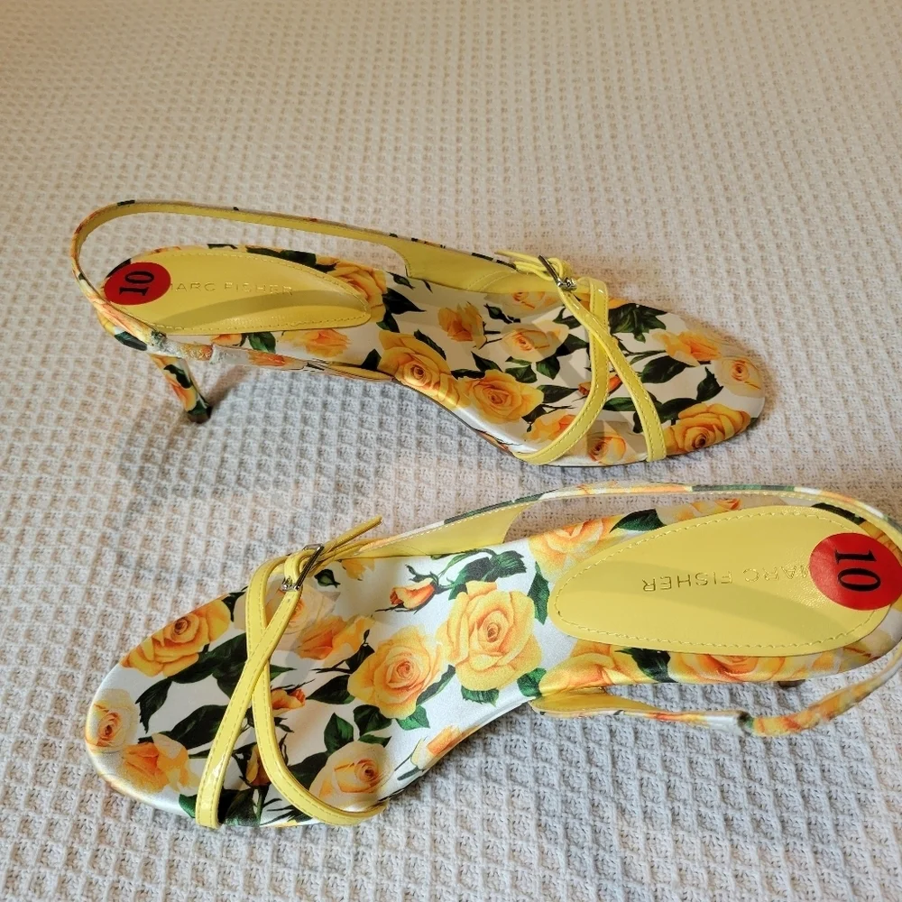 Floral Yellow Strappy Heels - Picture 3 of 13